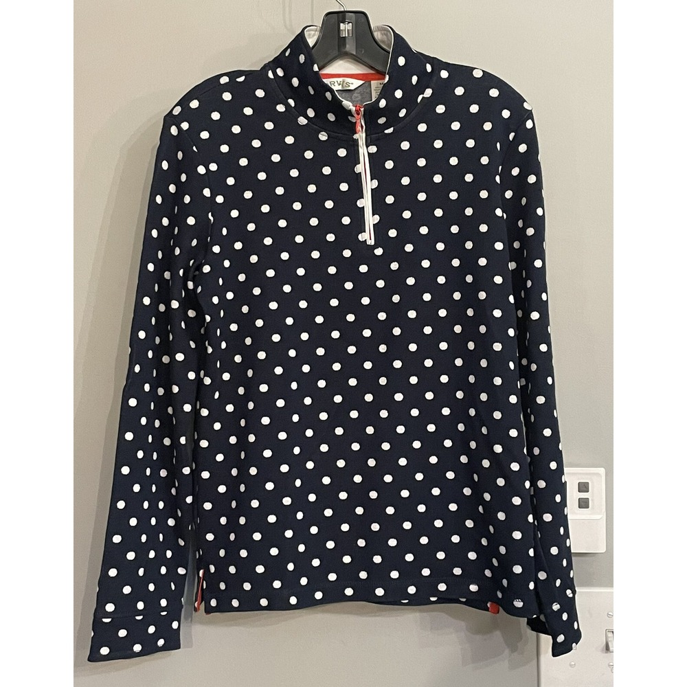 Orvis Top Polka Dot 1/4 Zip Flip‎ Cuff Pullover Active Outdoors Womens M